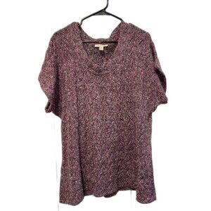 Coldwater Creek Women L Sweater Short Sleeve Purple Speckled Knit Pullover